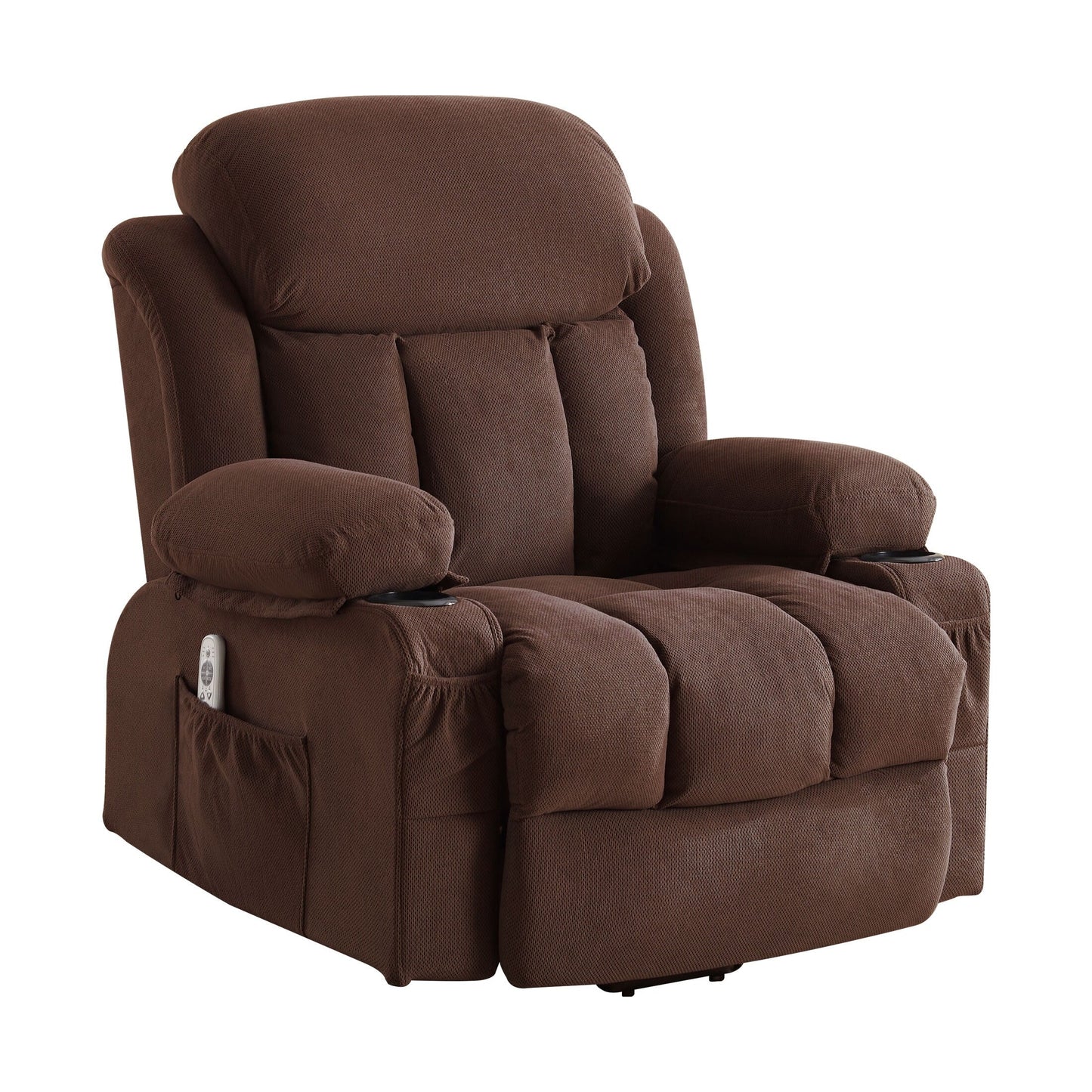 Poltrona reclinabile ergonomica beige con riscaldamento, massaggio, ricarica USB, tasche laterali e telecomando