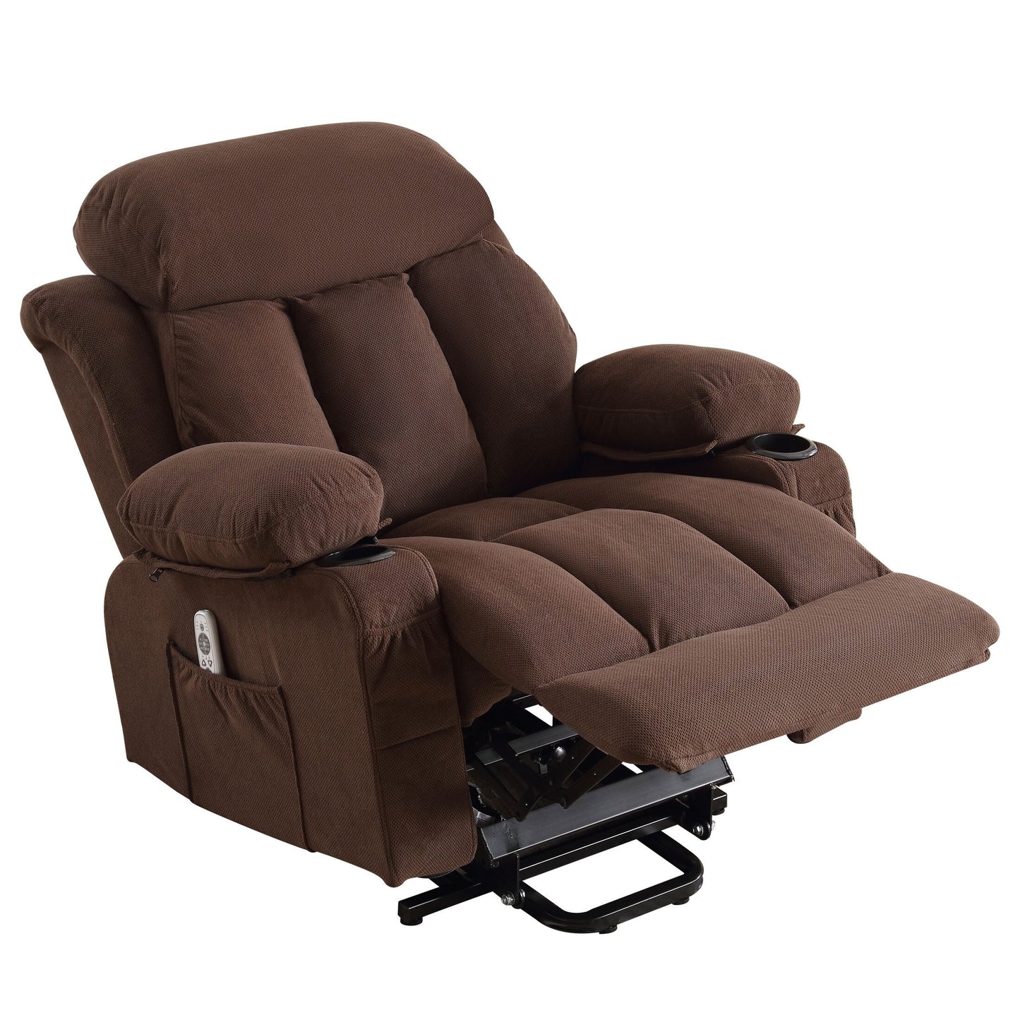 Poltrona reclinabile ergonomica beige con riscaldamento, massaggio, ricarica USB, tasche laterali e telecomando