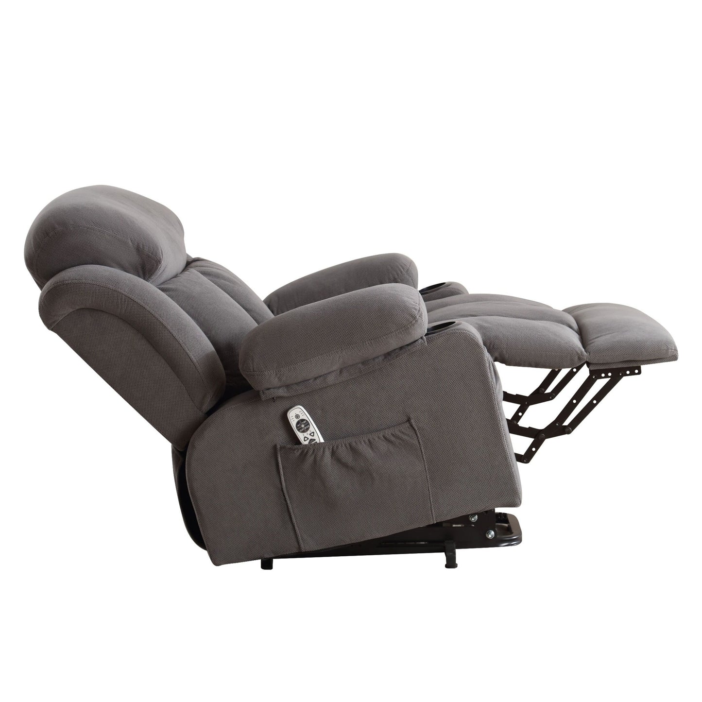 Poltrona reclinabile ergonomica beige con riscaldamento, massaggio, ricarica USB, tasche laterali e telecomando