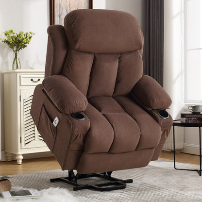 Poltrona reclinabile ergonomica beige con riscaldamento, massaggio, ricarica USB, tasche laterali e telecomando