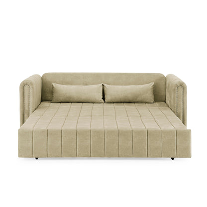 Divano letto estraibile in schiuma beige a 3 posti con cassetti