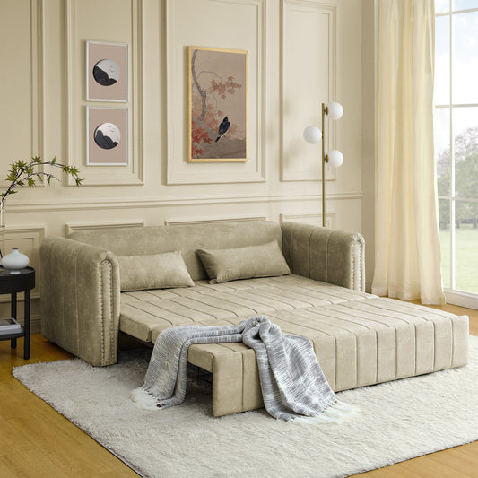 Divano letto estraibile in schiuma beige a 3 posti con cassetti