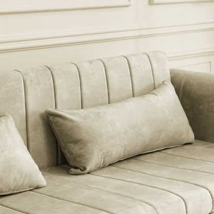 Divano letto estraibile in schiuma beige a 3 posti con cassetti