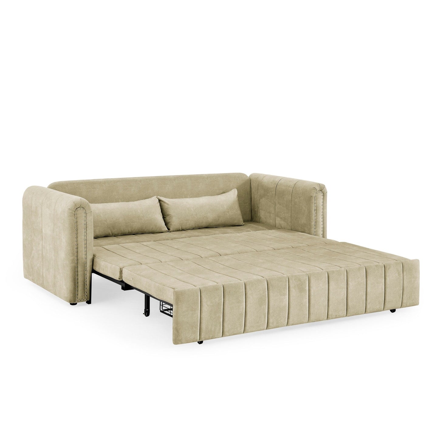 Divano letto estraibile in schiuma beige a 3 posti con cassetti