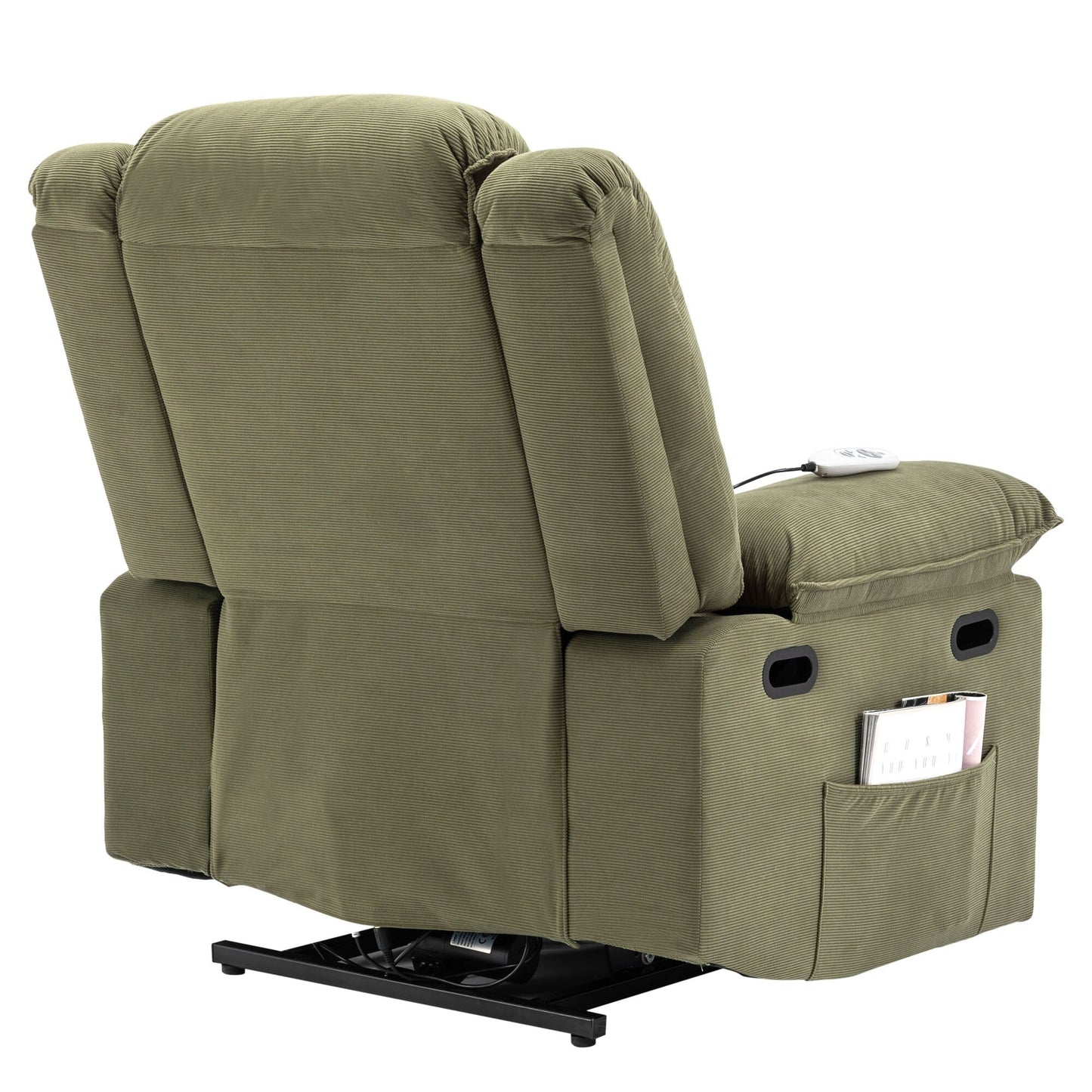 Poltrona reclinabile beige con massaggio riscaldato, infinite posizioni di reclinazione, tasche laterali e braccioli retrattili per il massimo comfort