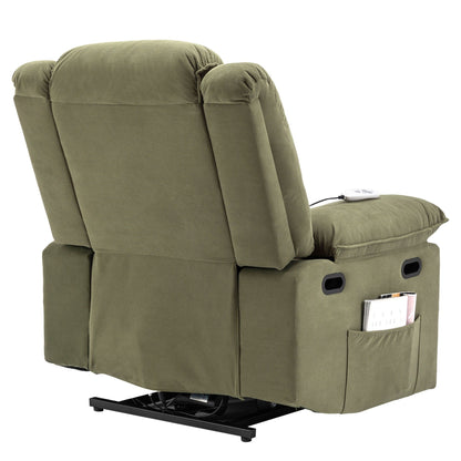 Poltrona reclinabile beige con massaggio riscaldato, infinite posizioni di reclinazione, tasche laterali e braccioli retrattili per il massimo comfort