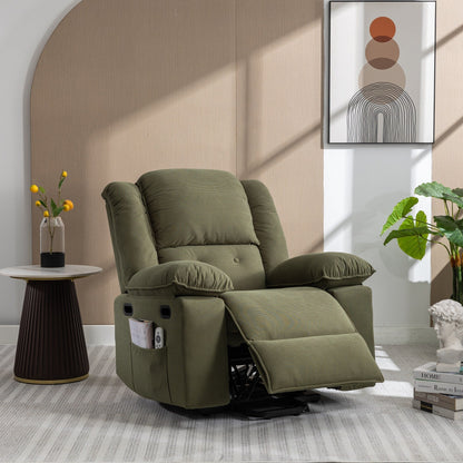Poltrona reclinabile beige con massaggio riscaldato, infinite posizioni di reclinazione, tasche laterali e braccioli retrattili per il massimo comfort