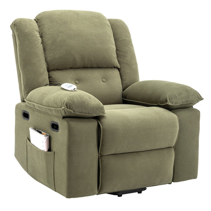 Poltrona reclinabile beige con massaggio riscaldato, infinite posizioni di reclinazione, tasche laterali e braccioli retrattili per il massimo comfort