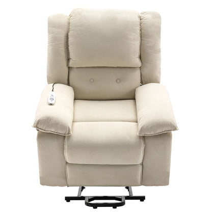 Poltrona reclinabile beige con massaggio riscaldato, infinite posizioni di reclinazione, tasche laterali e braccioli retrattili per il massimo comfort