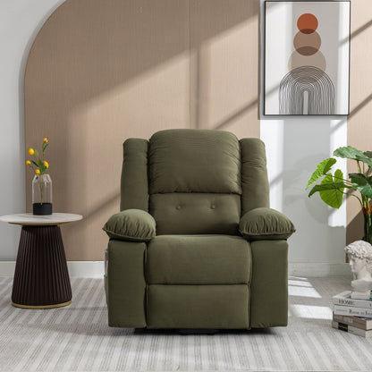 Poltrona reclinabile beige con massaggio riscaldato, infinite posizioni di reclinazione, tasche laterali e braccioli retrattili per il massimo comfort