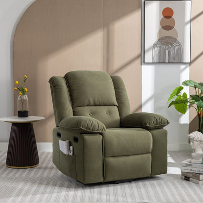 Poltrona reclinabile beige con massaggio riscaldato, infinite posizioni di reclinazione, tasche laterali e braccioli retrattili per il massimo comfort