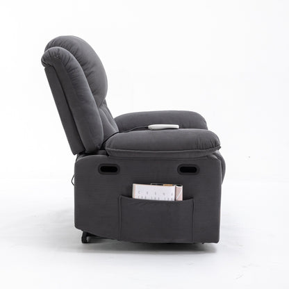 Poltrona reclinabile beige con massaggio riscaldato, infinite posizioni di reclinazione, tasche laterali e braccioli retrattili per il massimo comfort