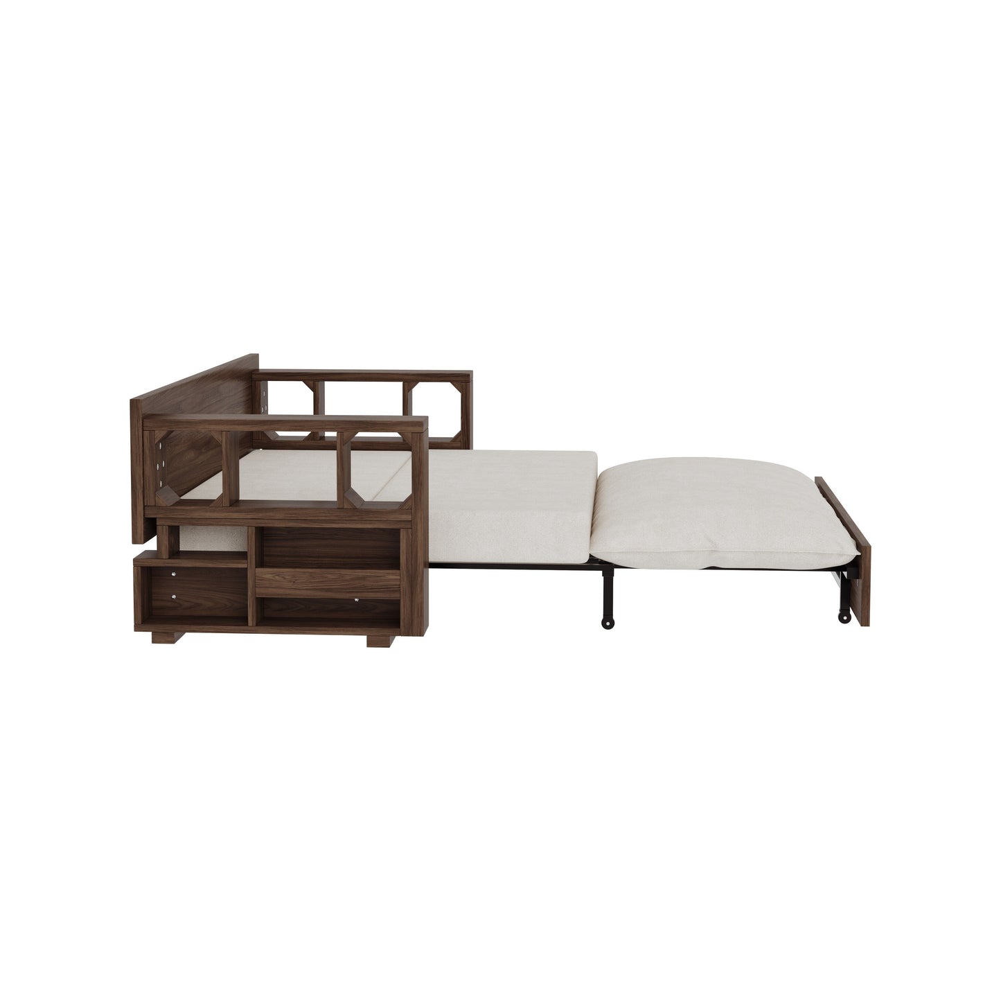 Divano letto trasformabile beige con contenitore