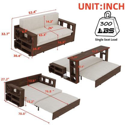 Divano letto trasformabile beige con contenitore