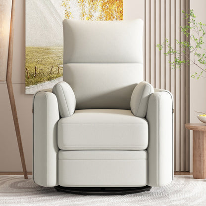Poltrona reclinabile manuale beige con schienale girevole a 360° e regolabile, include due cuscini rimovibili