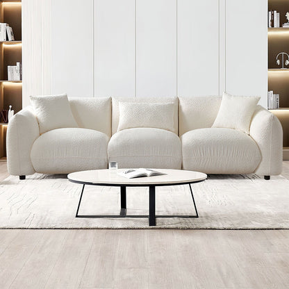 Divano a 3 posti imbottito in bouclé beige Mid Century Modern 102.36 con cuscini per soggiorno