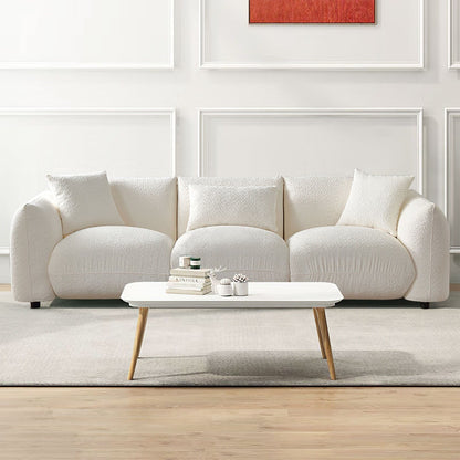 Divano a 3 posti imbottito in bouclé beige Mid Century Modern 102.36 con cuscini per soggiorno