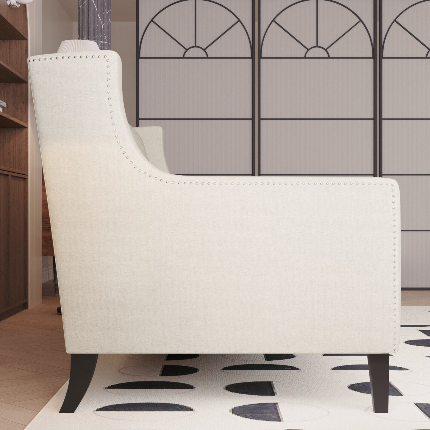 Divano a 3 posti in poliestere beige Mid Century Modern 78,75 con schienale trapuntato a bottoni e comodo cuscino per soggiorno