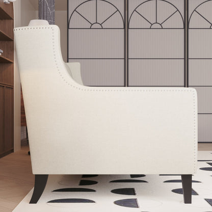 Divano a 3 posti in poliestere beige Mid Century Modern 78,75 con schienale trapuntato a bottoni e comodo cuscino per soggiorno