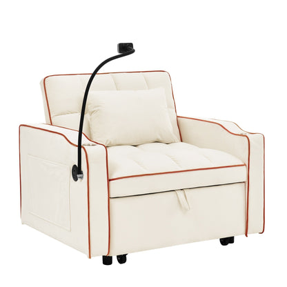 Divano letto singolo convertibile in velluto beige moderno 35,83 3 in 1 con schienale regolabile e porta di ricarica USB per soggiorno