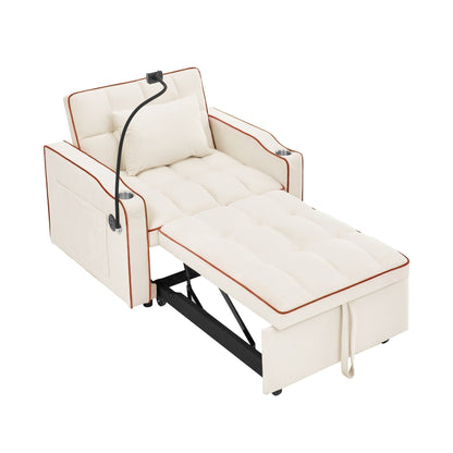 Divano letto singolo convertibile in velluto beige moderno 35,83 3 in 1 con schienale regolabile e porta di ricarica USB per soggiorno