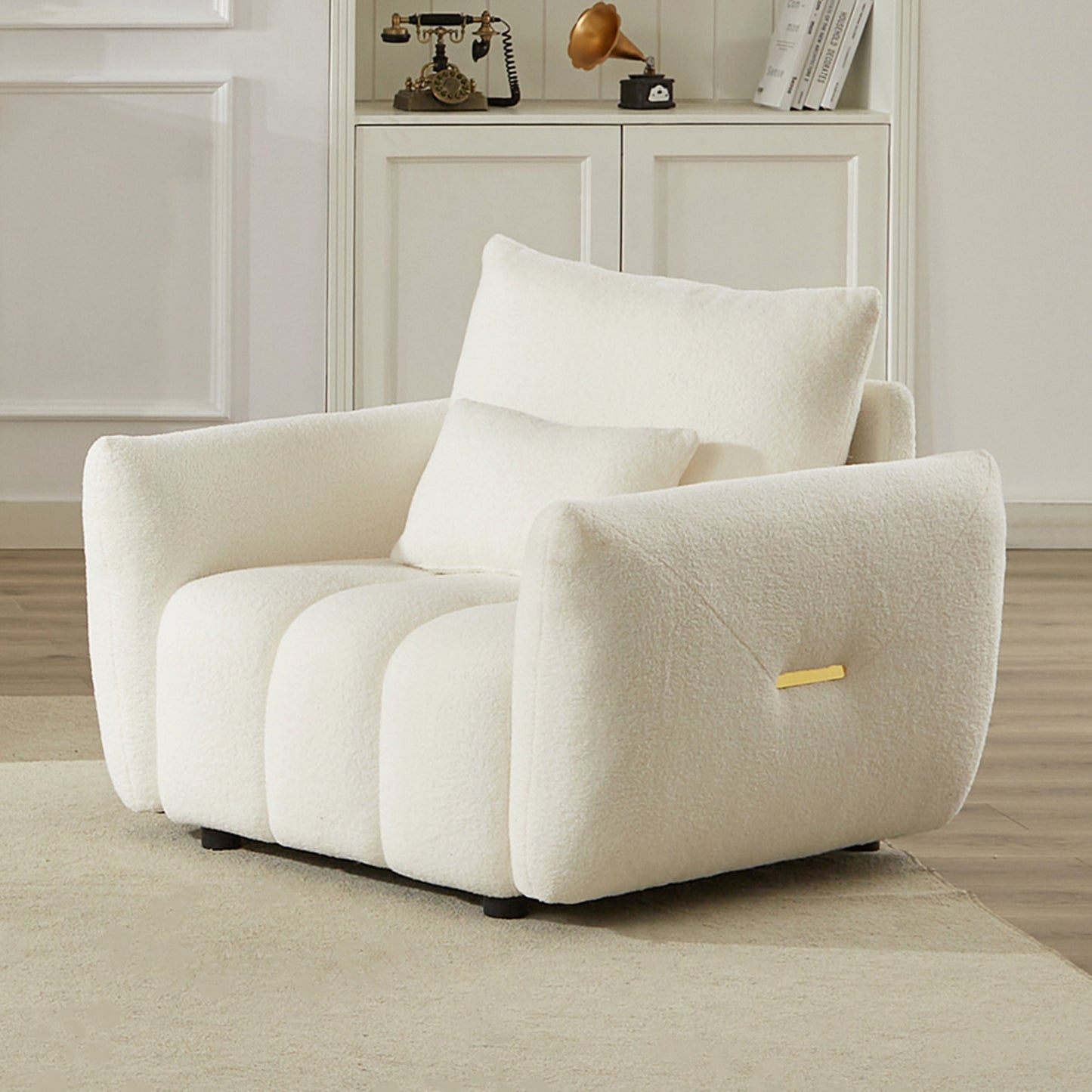 Divano moderno beige 39.7 in tessuto a 1 posto con struttura in legno massello e cuscini in schiuma ad alta resilienza