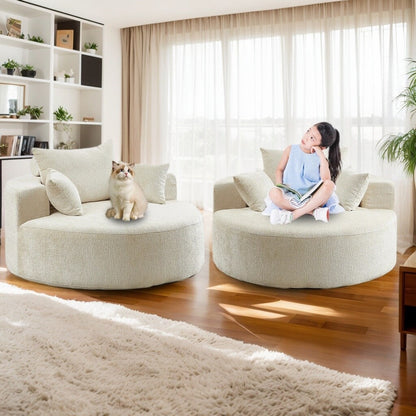 Divano letto singolo moderno beige da 55 pollici in ciniglia e spugna con cuscino per schienale per soggiorno