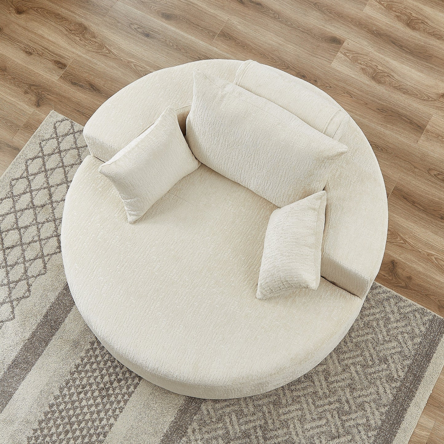 Divano letto singolo moderno beige da 55 pollici in ciniglia e spugna con cuscino per schienale per soggiorno