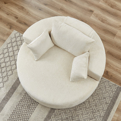 Divano letto singolo moderno beige da 55 pollici in ciniglia e spugna con cuscino per schienale per soggiorno
