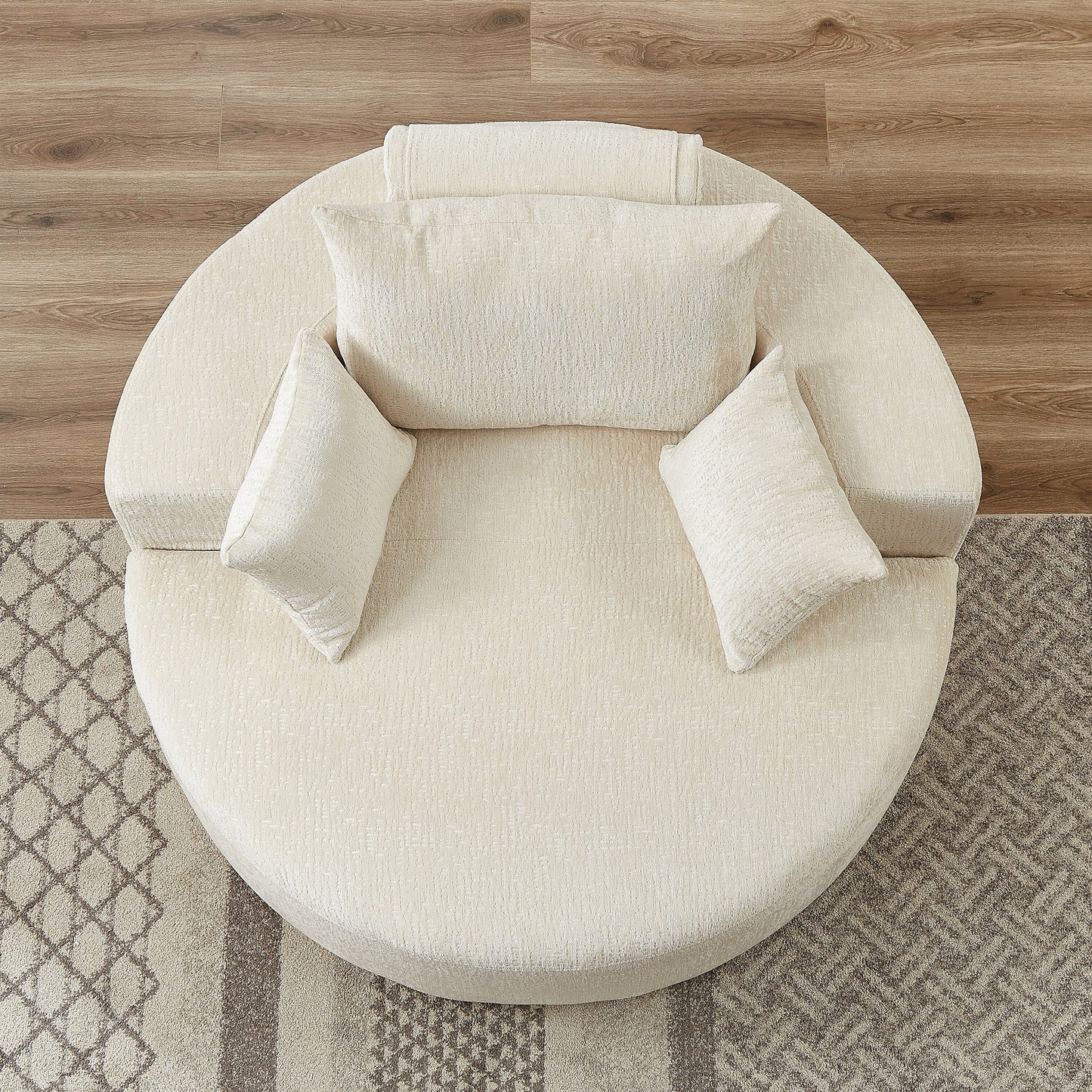 Divano letto singolo moderno beige da 55 pollici in ciniglia e spugna con cuscino per schienale per soggiorno