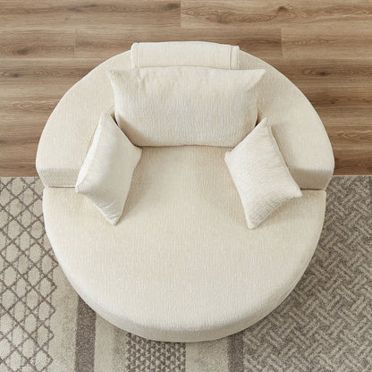 Divano letto singolo moderno beige da 55 pollici in ciniglia e spugna con cuscino per schienale per soggiorno