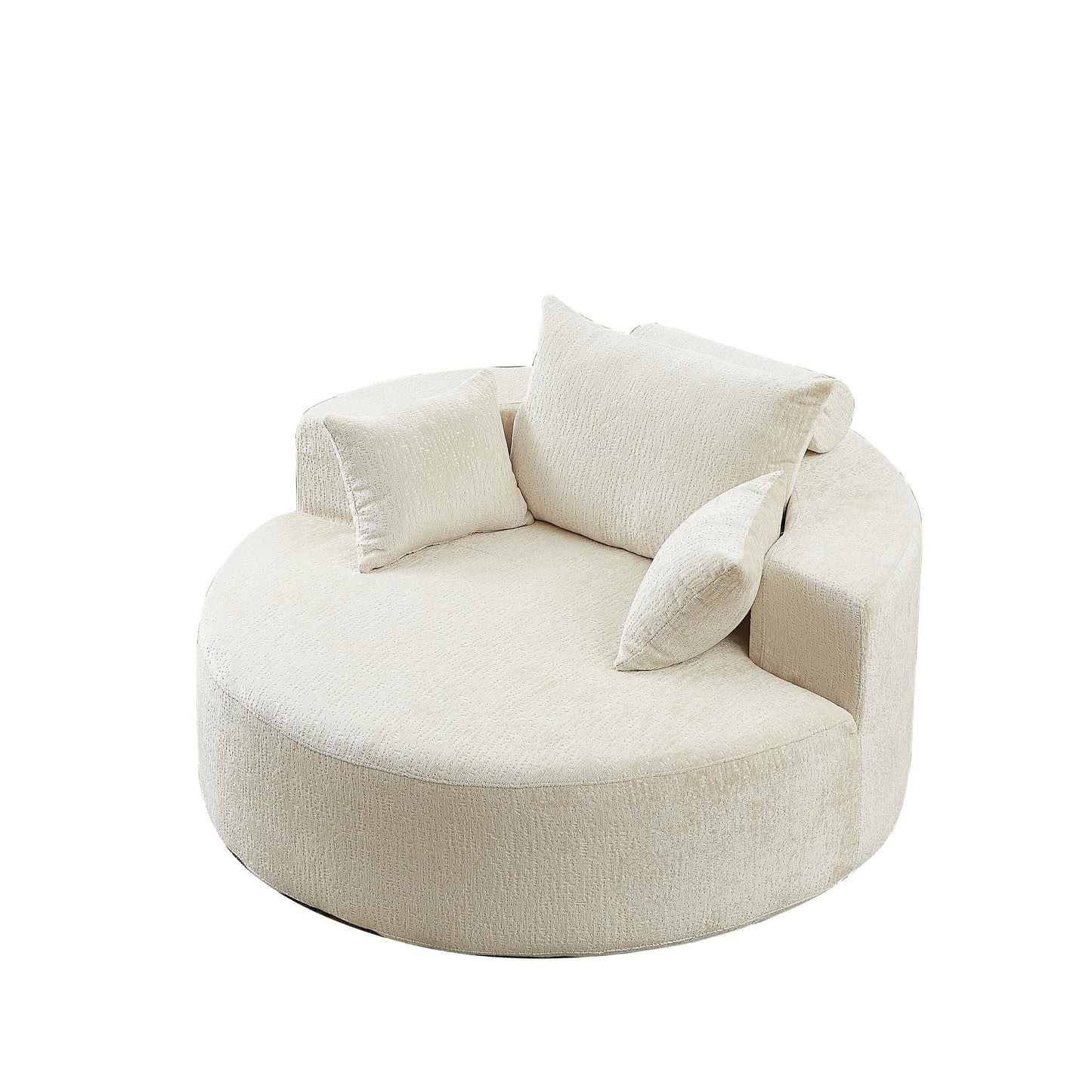 Divano letto singolo moderno beige da 55 pollici in ciniglia e spugna con cuscino per schienale per soggiorno
