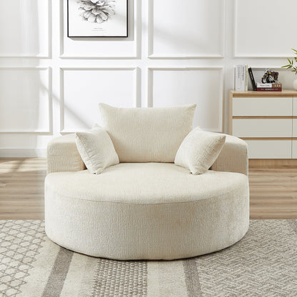 Divano letto singolo moderno beige da 55 pollici in ciniglia e spugna con cuscino per schienale per soggiorno