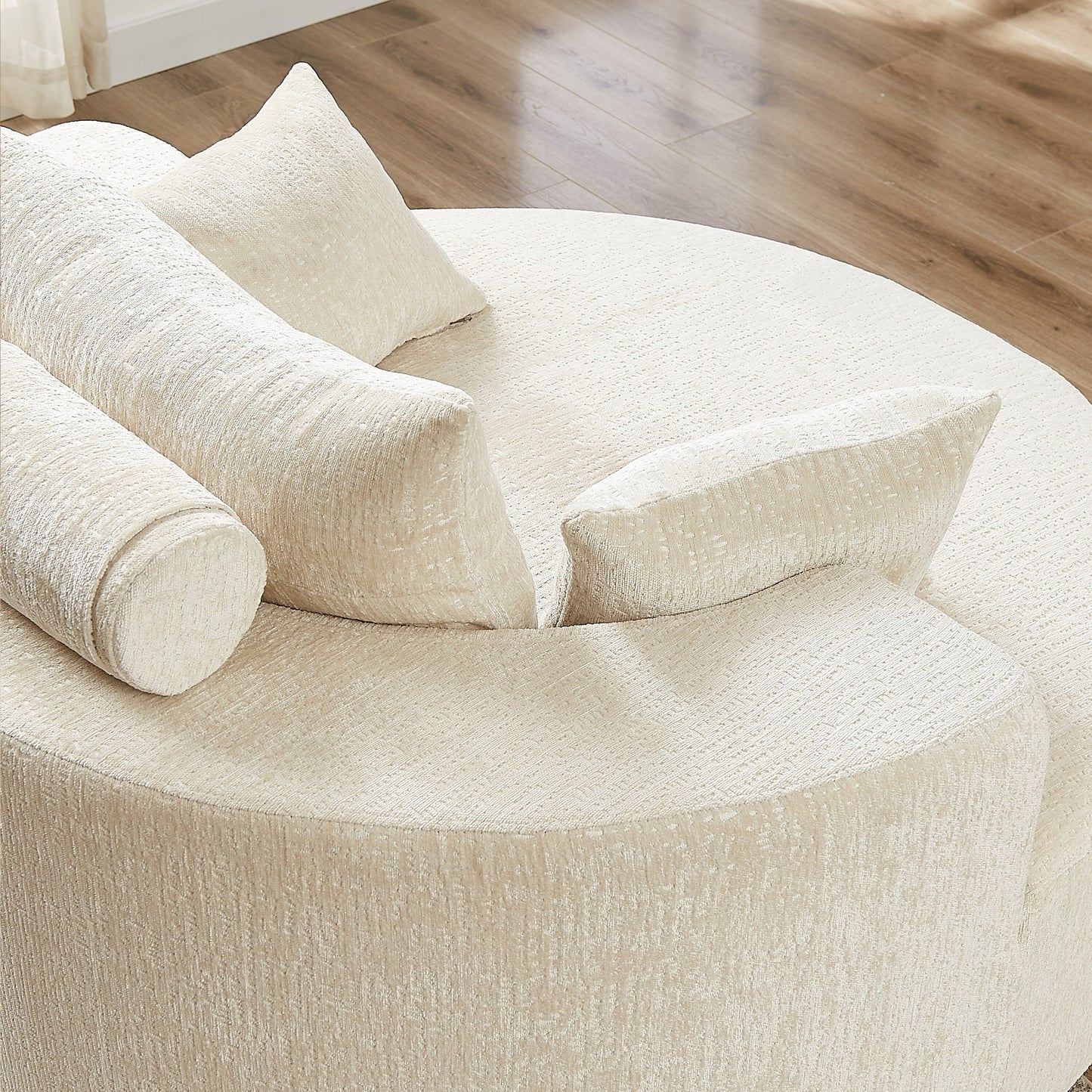 Divano letto singolo moderno beige da 55 pollici in ciniglia e spugna con cuscino per schienale per soggiorno