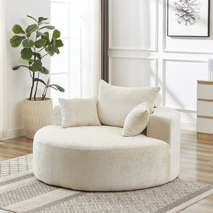 Divano letto singolo moderno beige da 55 pollici in ciniglia e spugna con cuscino per schienale per soggiorno