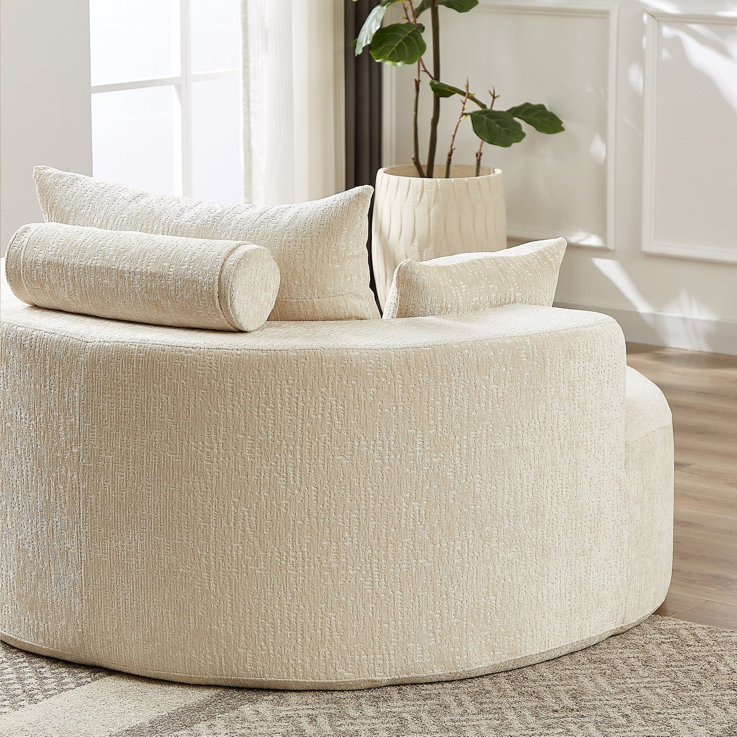 Divano letto singolo moderno beige da 55 pollici in ciniglia e spugna con cuscino per schienale per soggiorno