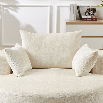 Divano letto singolo moderno beige da 55 pollici in ciniglia e spugna con cuscino per schienale per soggiorno