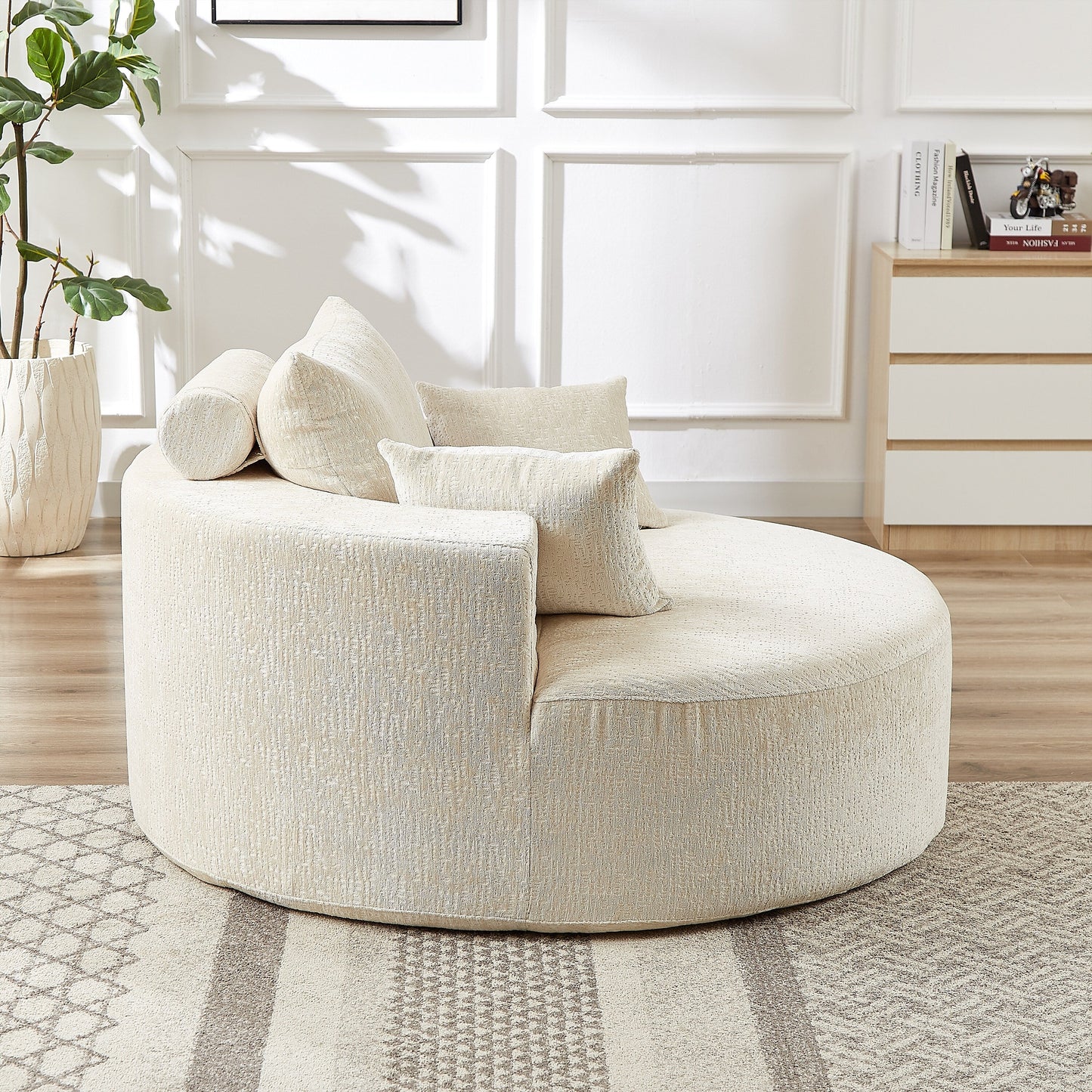 Divano letto singolo moderno beige da 55 pollici in ciniglia e spugna con cuscino per schienale per soggiorno