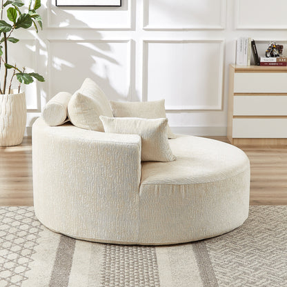 Divano letto singolo moderno beige da 55 pollici in ciniglia e spugna con cuscino per schienale per soggiorno
