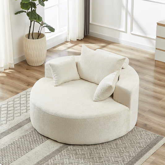 Divano letto singolo moderno beige da 55 pollici in ciniglia e spugna con cuscino per schienale per soggiorno