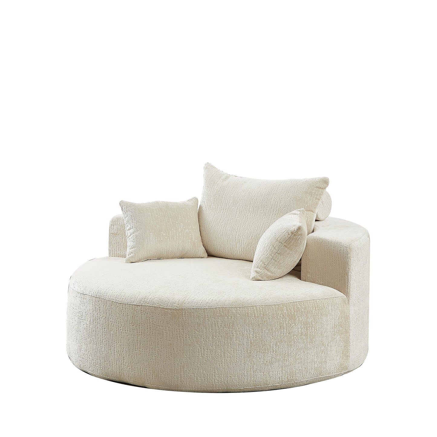 Divano letto singolo moderno beige da 55 pollici in ciniglia e spugna con cuscino per schienale per soggiorno