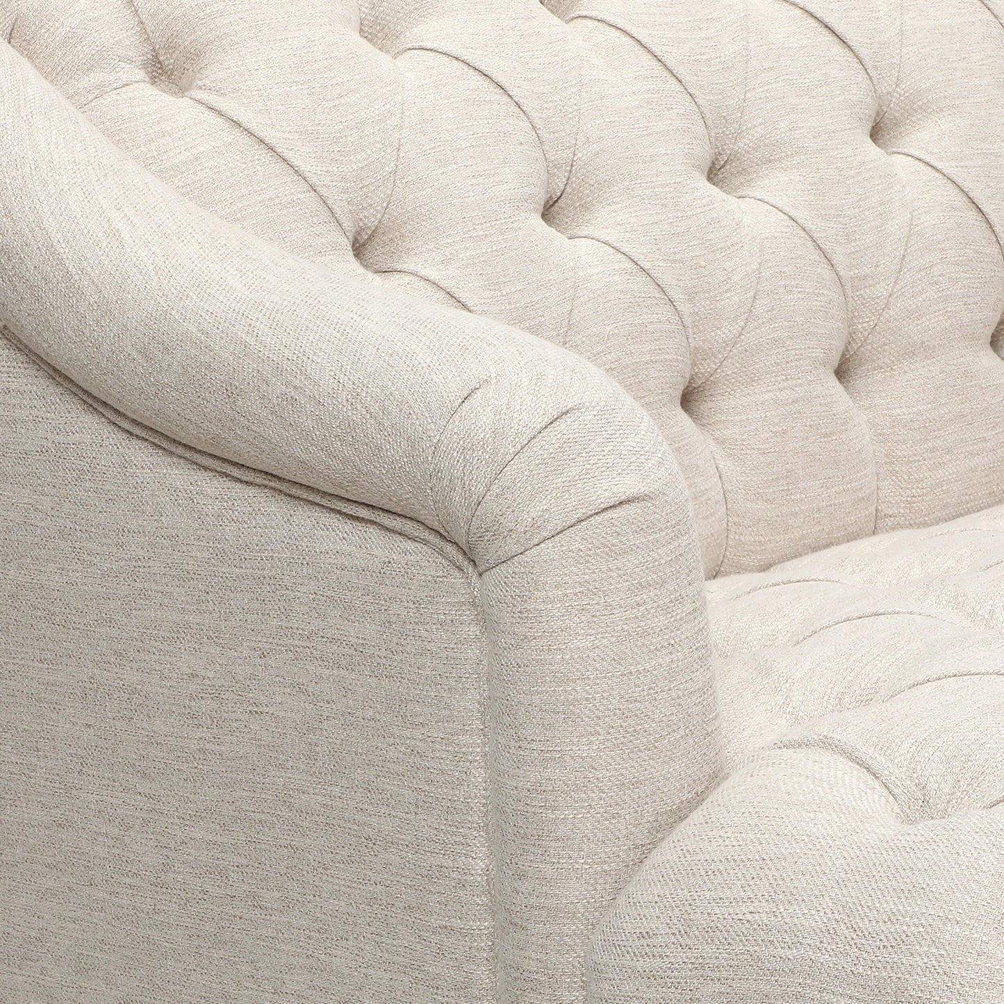 Divano moderno beige 73,25 con bottoni, trapuntato, a 3 posti, con gambe in legno di betulla per soggiorno
