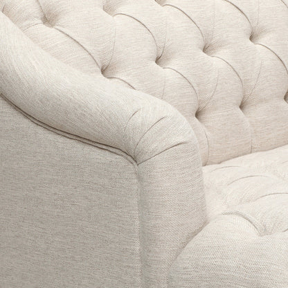 Divano moderno beige 73,25 con bottoni, trapuntato, a 3 posti, con gambe in legno di betulla per soggiorno