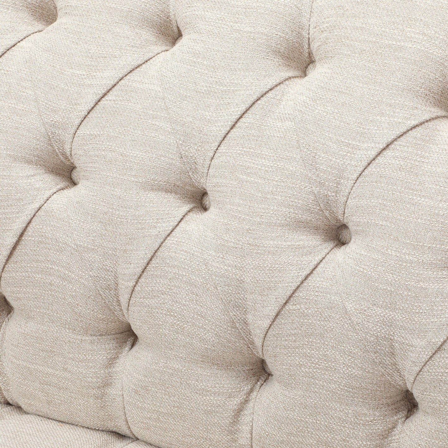 Divano moderno beige 73,25 con bottoni, trapuntato, a 3 posti, con gambe in legno di betulla per soggiorno
