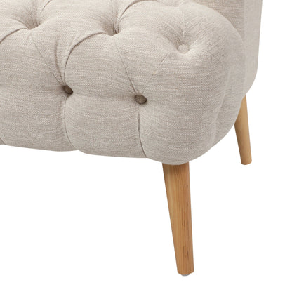 Divano moderno beige 73,25 con bottoni, trapuntato, a 3 posti, con gambe in legno di betulla per soggiorno