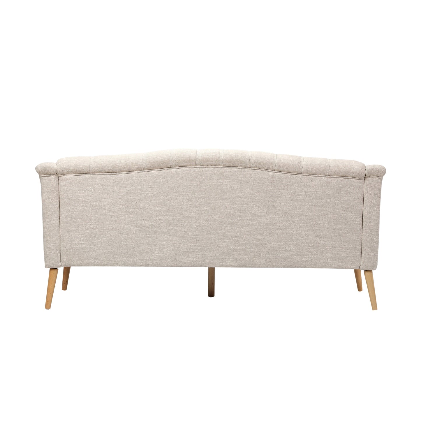 Divano moderno beige 73,25 con bottoni, trapuntato, a 3 posti, con gambe in legno di betulla per soggiorno