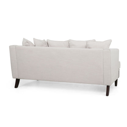 Divano moderno beige da 73,5 posti imbottito con cuscini e gambe in legno per soggiorno