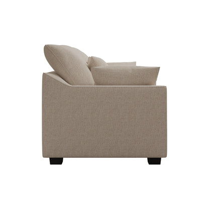 Divano moderno beige 78,7 in poliestere a 3 posti con cuscini e gambe in legno massello per soggiorno