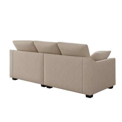 Divano moderno beige 78,7 in poliestere a 3 posti con cuscini e gambe in legno massello per soggiorno