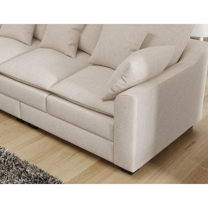 Divano moderno beige 78,7 in poliestere a 3 posti con cuscini e gambe in legno massello per soggiorno